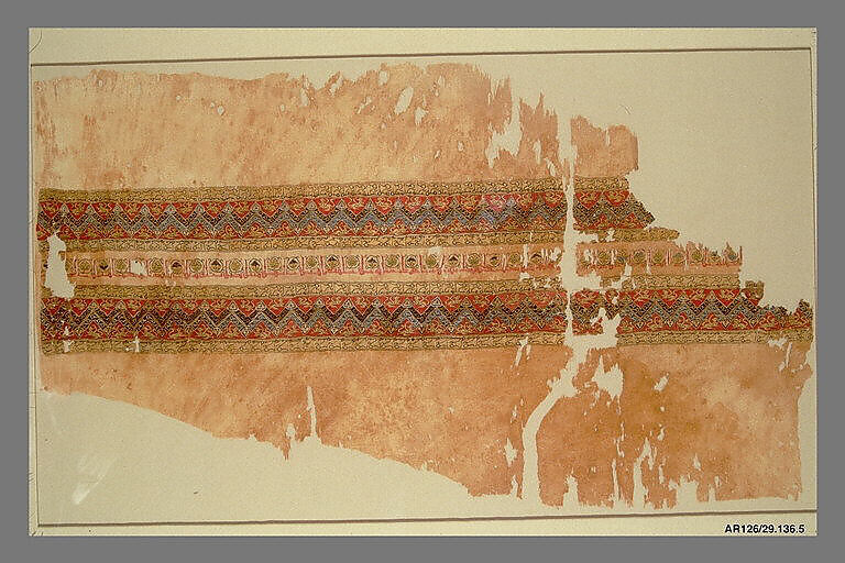 Textile Fragment, Linen and silk; plain weave, tapestry weave