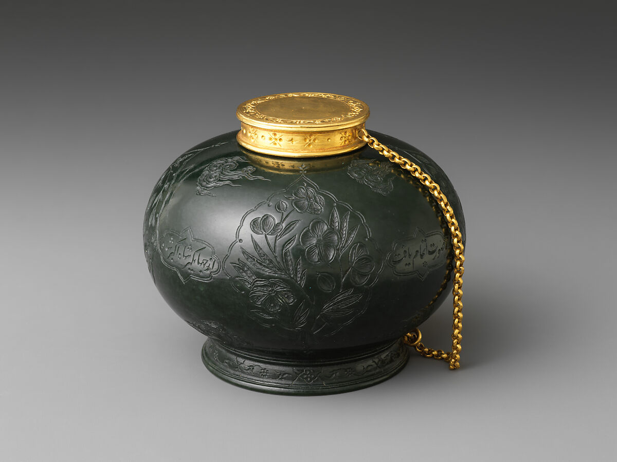 Inkpot of the Emperor Jahangir, Mu'min Jahangir (Indian), Nephrite, gold