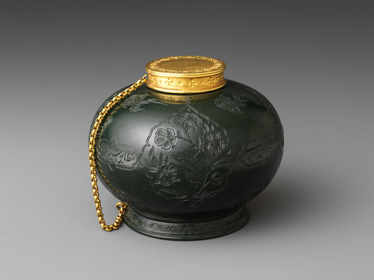 Inkpot of the Emperor Jahangir, Mu'min Jahangir (Indian), Nephrite, gold