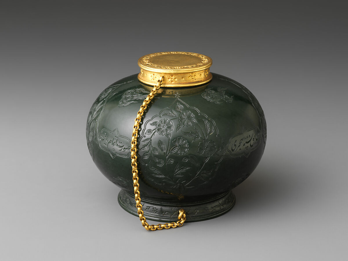 Inkpot of the Emperor Jahangir, Mu'min Jahangir (Indian), Nephrite, gold