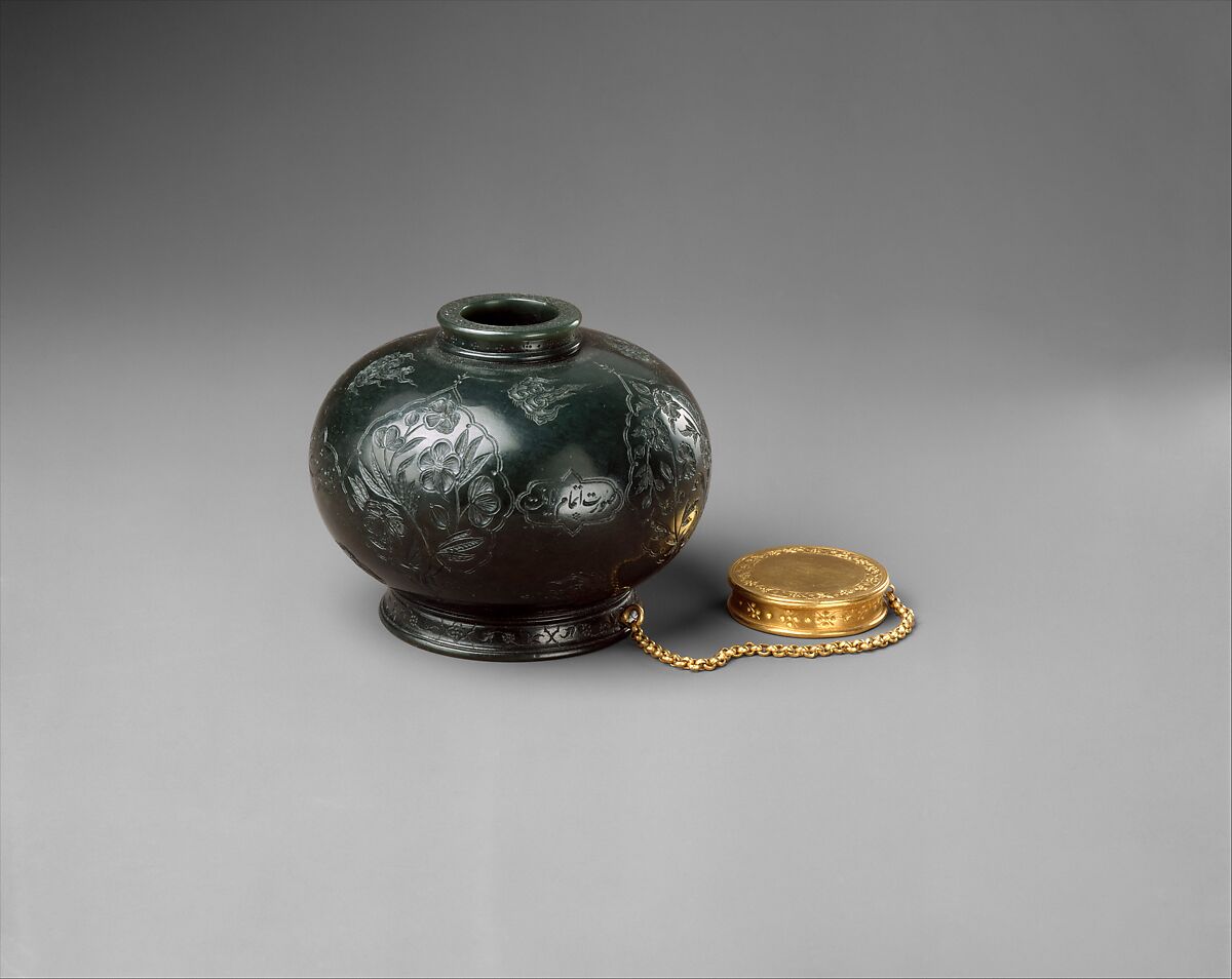 Inkpot of the Emperor Jahangir, Mu'min Jahangir (Indian), Nephrite, gold