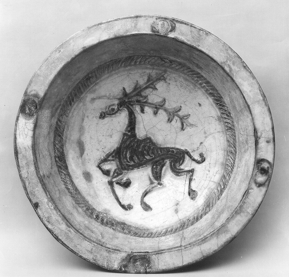 Bowl, Stonepaste; incised and underglaze painted under transparent colorless glaze (so-called lakabi ware)