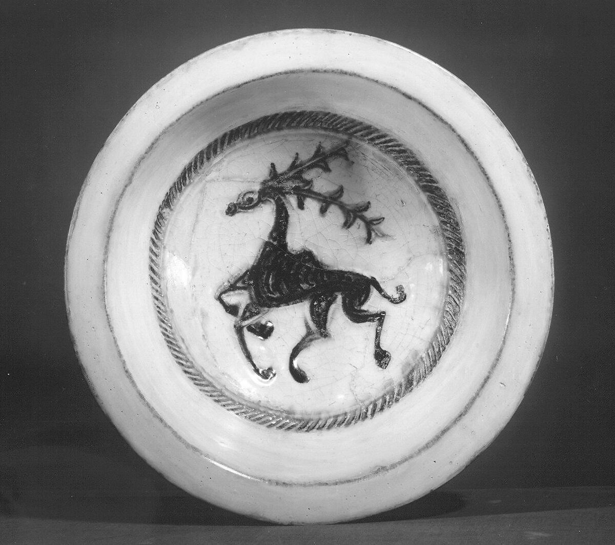 Bowl, Stonepaste; incised and underglaze painted under transparent colorless glaze (so-called lakabi ware)