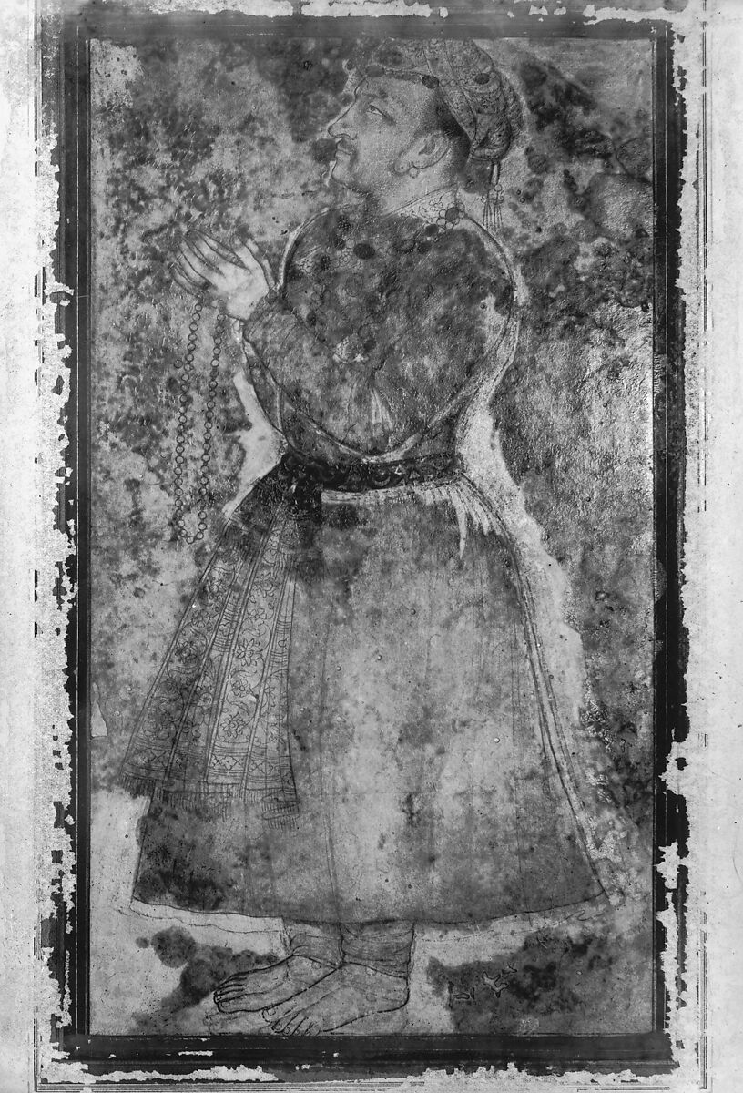 Portrait of Emperor Jahangir Praying, Ink and opaque watercolor on paper
