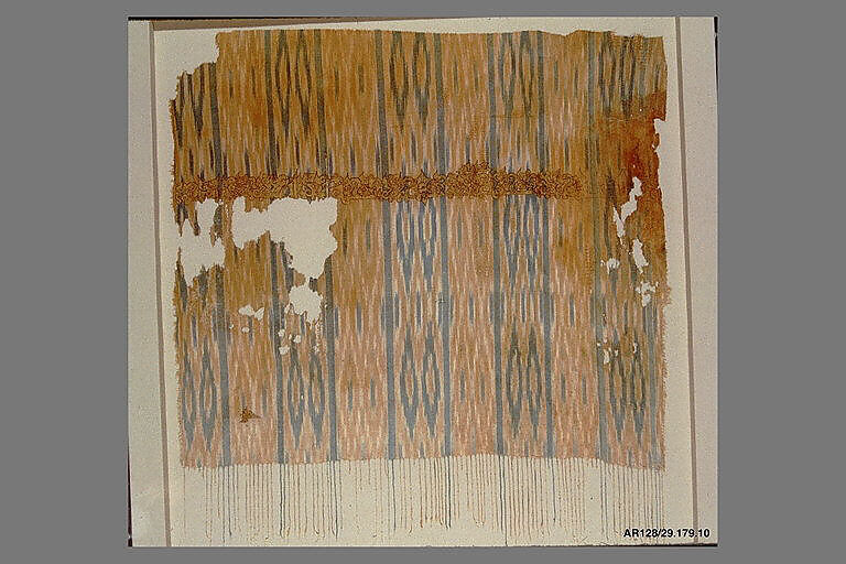 Tiraz Fragment from an Ikat Shawl, Cotton, ink, gold; plain weave, resist-dyed (ikat), painted