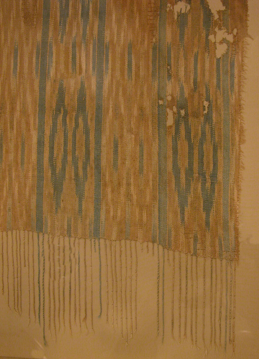 Tiraz Fragment from an Ikat Shawl, Cotton, ink, gold; plain weave, resist-dyed (ikat), painted
