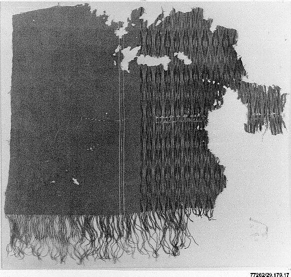 Fragment of an Embroidered Textile, Cotton; plain weave, resist-dyed (ikat), embroidered
