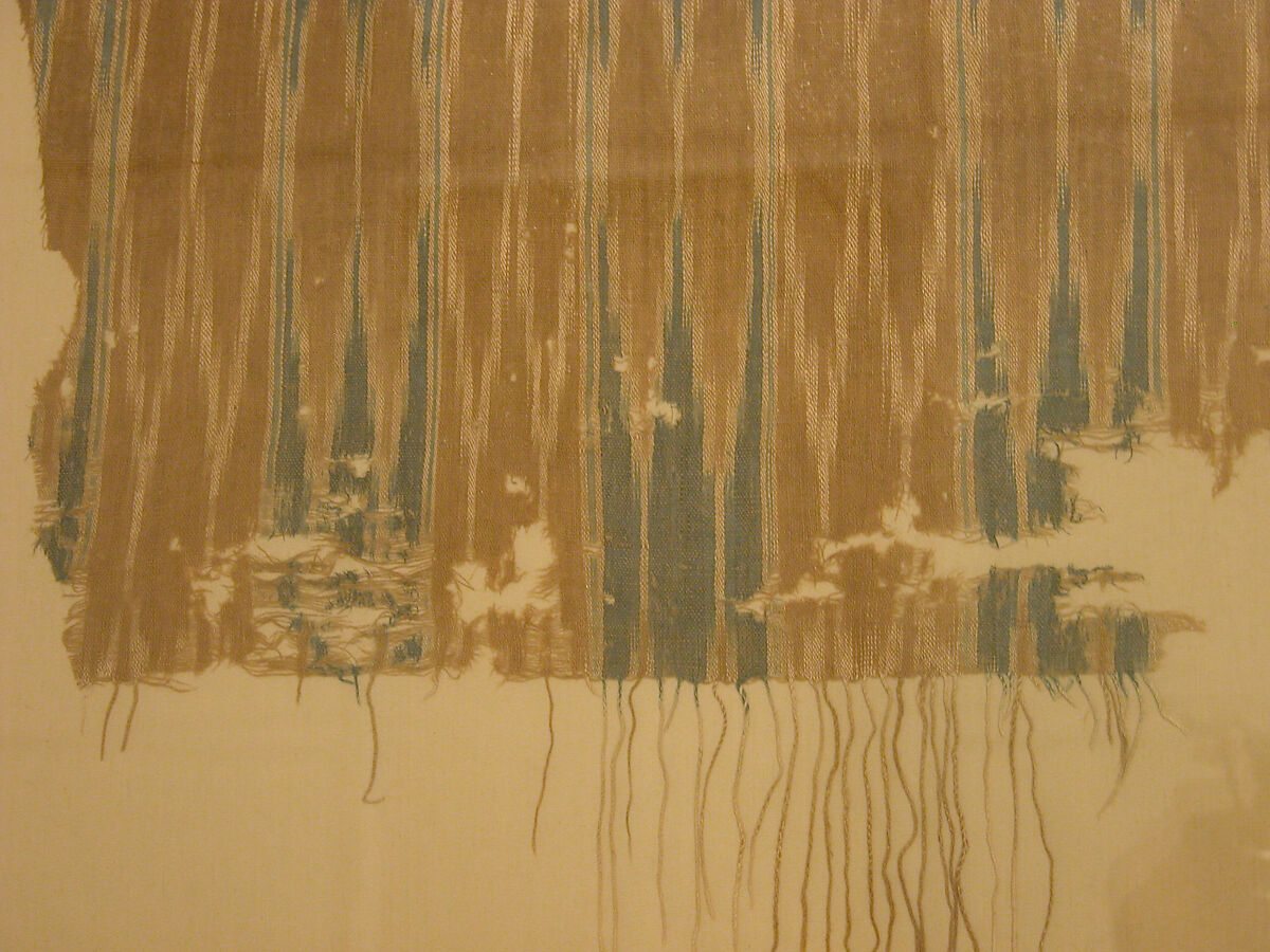 Textile Fragment, Cotton; plain weave, resist-dyed (ikat), embroidered