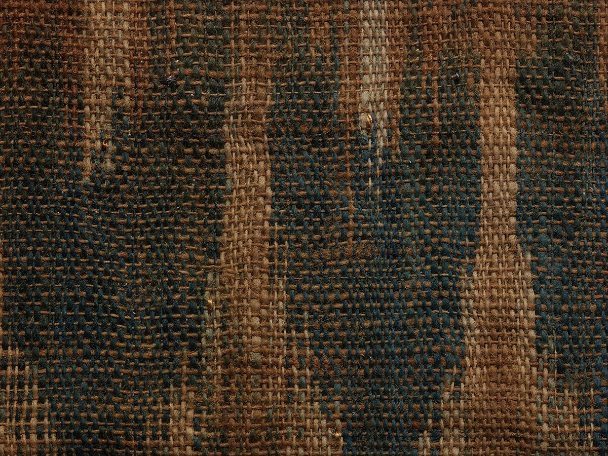 Textile Fragment, Cotton; plain weave, resist-dyed (ikat), embroidered