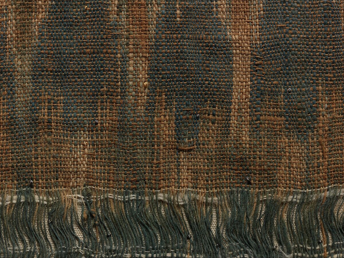 Textile Fragment, Cotton; plain weave, resist-dyed (ikat), embroidered