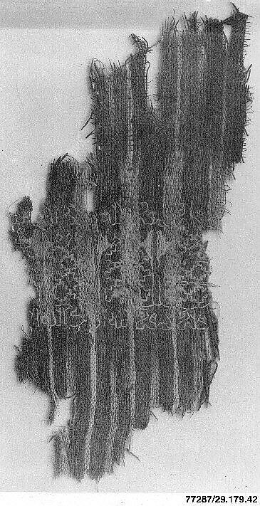 Textile Fragment, Cotton; plain weave, resist-dyed (ikat), embroidered
