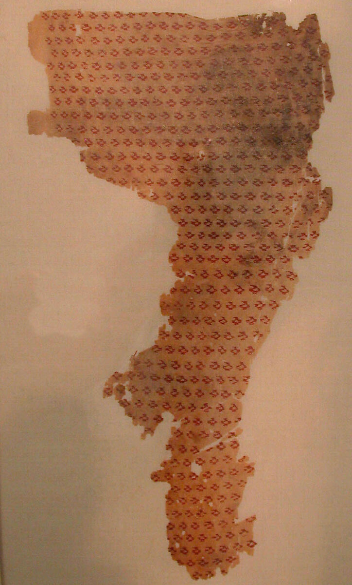 Textile Fragment, Linen, silk; plain weave, brocaded