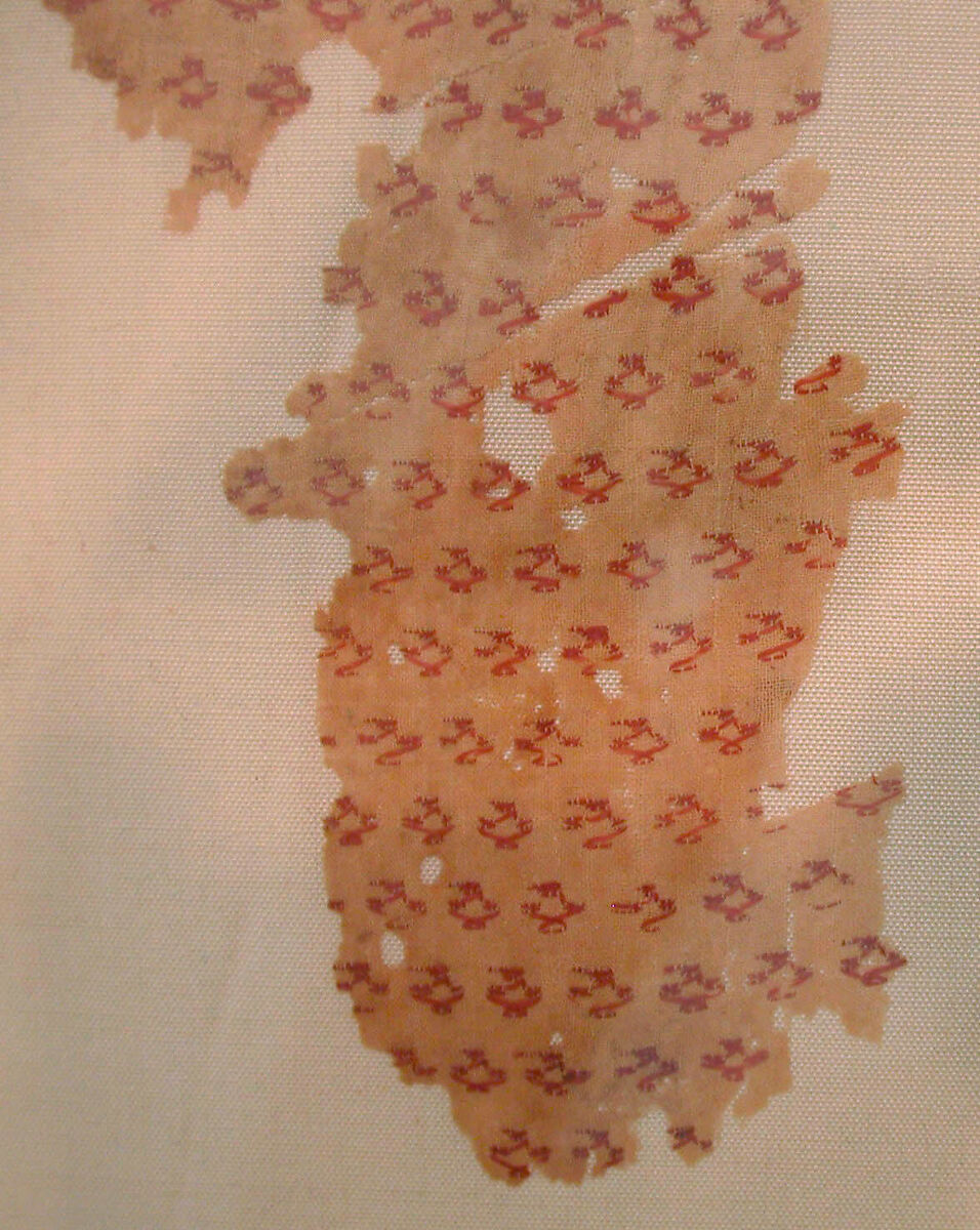 Textile Fragment, Linen, silk; plain weave, brocaded