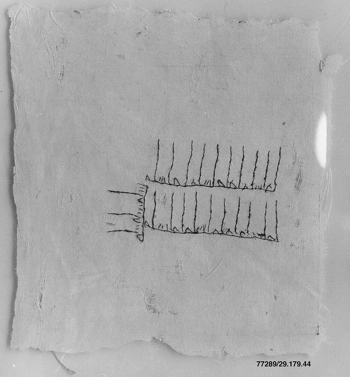 Textile Fragment, Linen, silk; plain weave, embroidered 