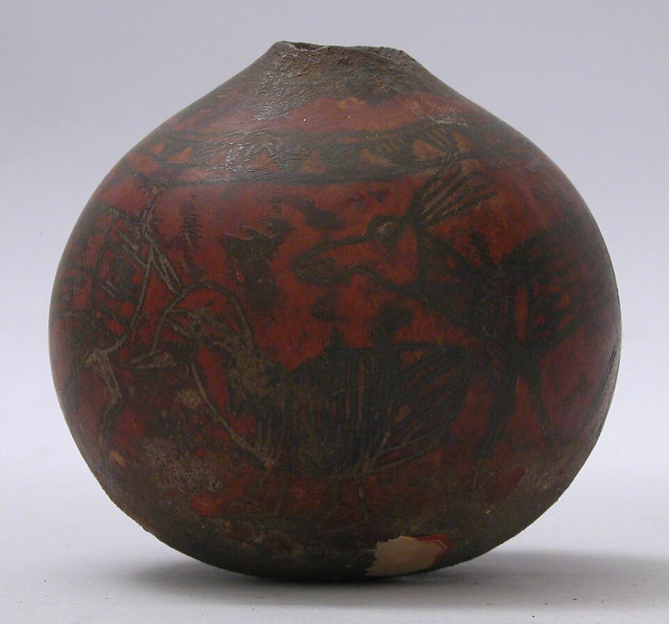 Gourd, Gourd; incised and painted black 