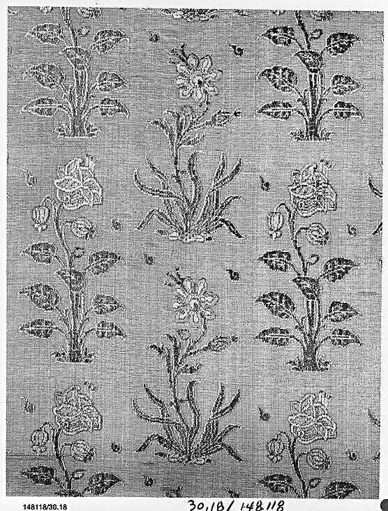 Joined Fragments: Velvet Panel with Rows of Flowers, Silk, cut and voided velvet, with continuous floats of metal wrapped thread