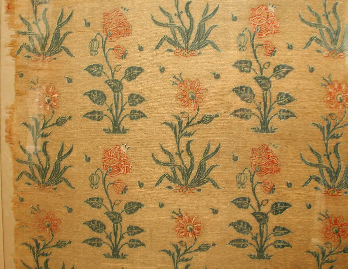 Joined Fragments: Velvet Panel with Rows of Flowers, Silk, cut and voided velvet, with continuous floats of metal wrapped thread