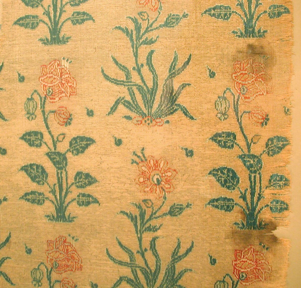 Joined Fragments: Velvet Panel with Rows of Flowers, Silk, cut and voided velvet, with continuous floats of metal wrapped thread