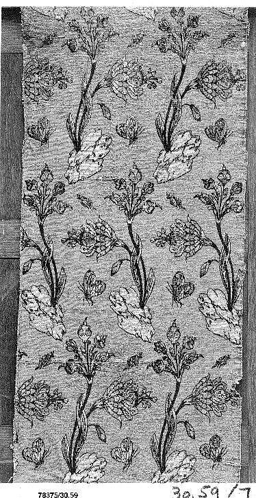 Textile Panel, Silk, cotton, metal wrapped thread; cut and voided velvet, brocaded