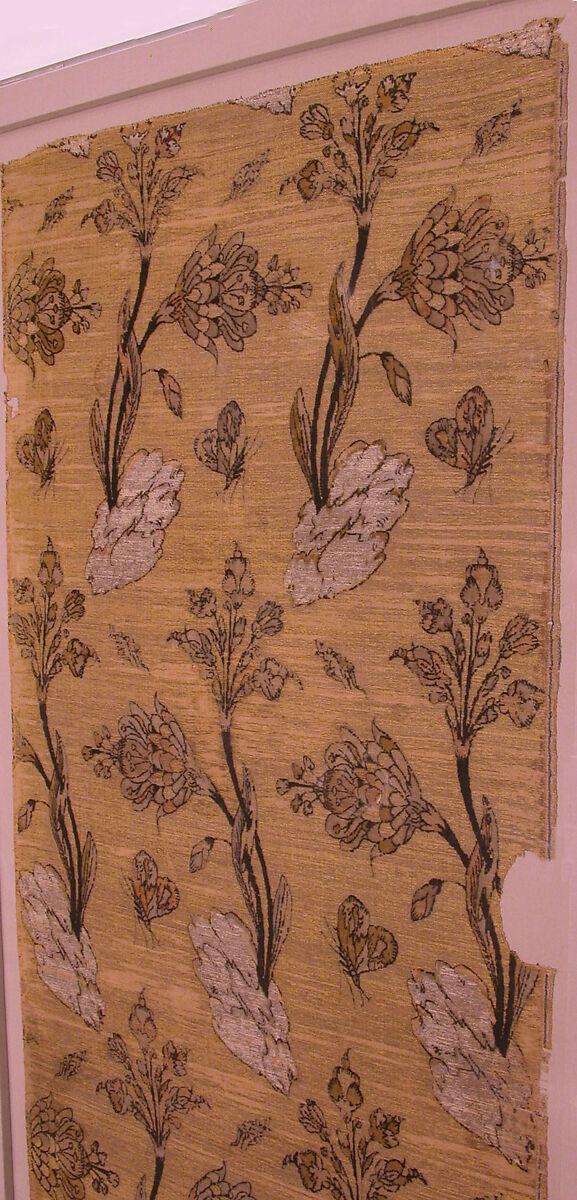 Textile Panel, Silk, cotton, metal wrapped thread; cut and voided velvet, brocaded