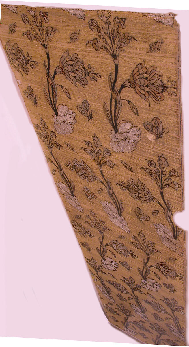 Textile Panel, Silk, cotton, metal wrapped thread; cut and voided velvet, brocaded