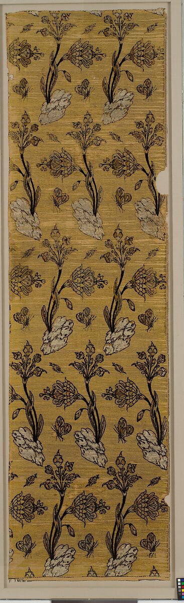 Textile Panel, Silk, cotton, metal wrapped thread; cut and voided velvet, brocaded 
