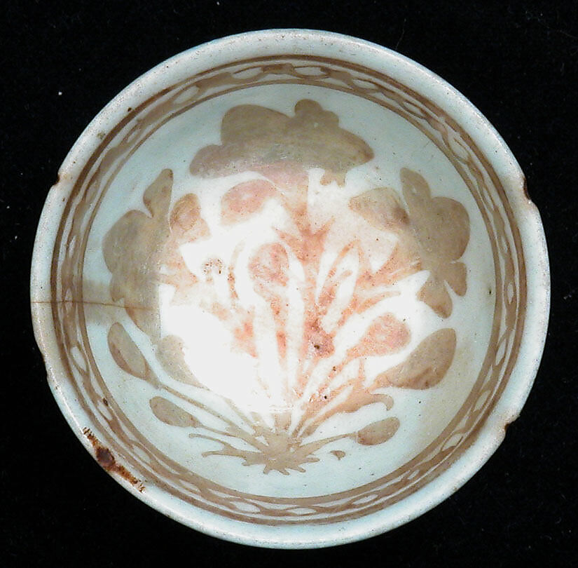 Cup, Stonepaste; luster-painted on opaque light blue glaze under transparent colorless glaze