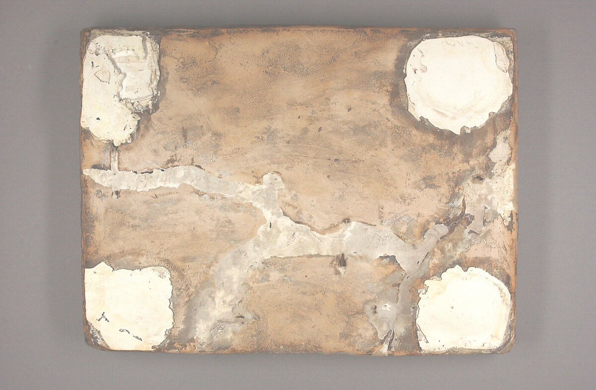 Tile with Niche Design, Nusrat al-Din  Muhammad, Stonepaste; inglaze painted in blue, luster-painted on opaque white glaze