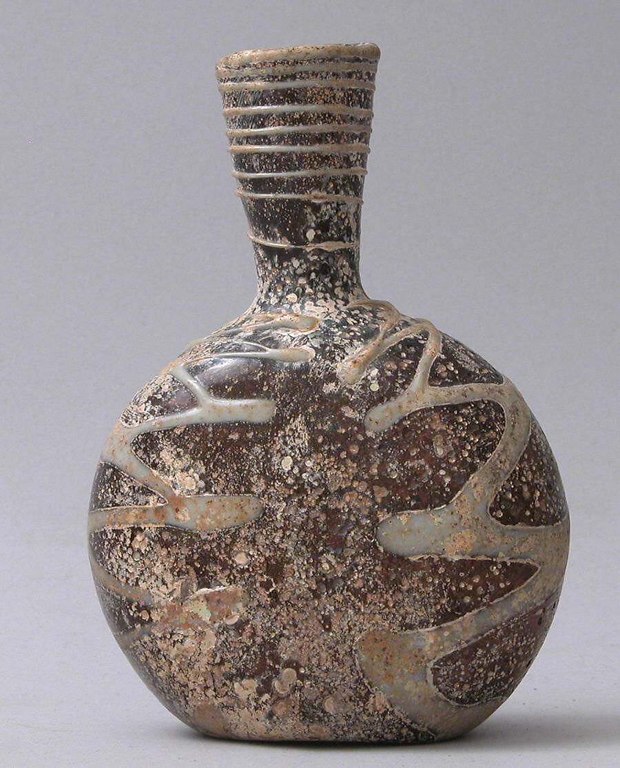 Bottle, Glass; blown, applied decoration 