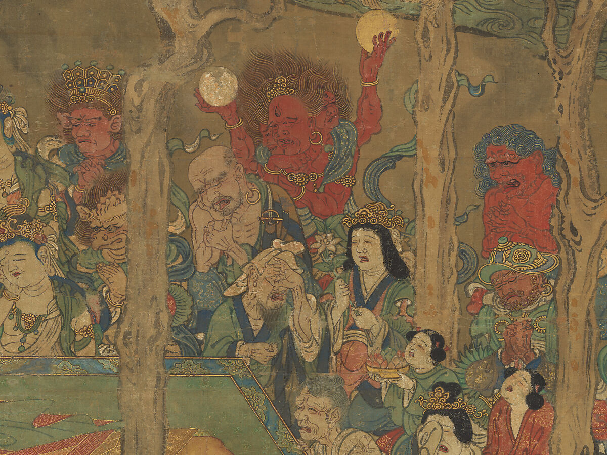 Death of the Historical Buddha (Nehan-zu), Hanging scroll; ink, color, and gold on silk, Japan