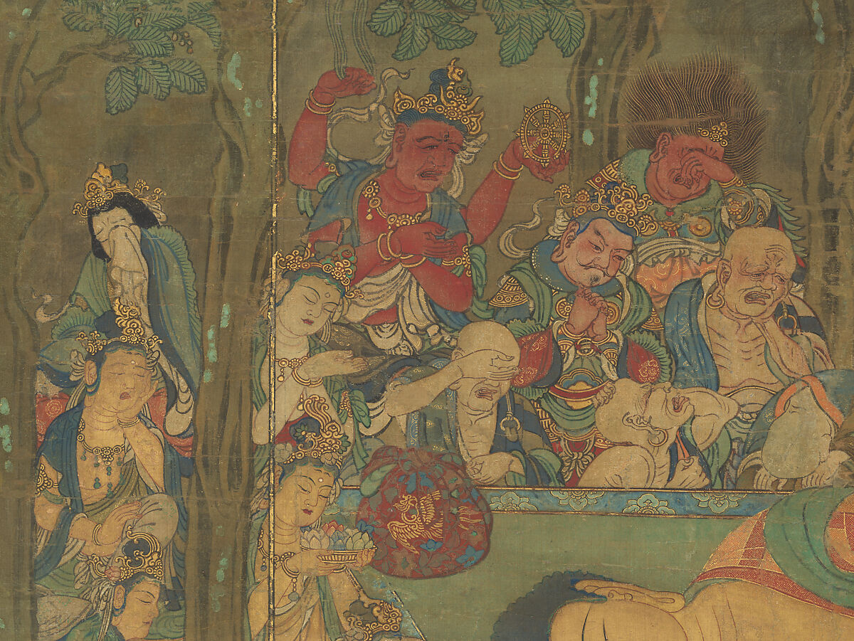 Death of the Historical Buddha (Nehan-zu), Hanging scroll; ink, color, and gold on silk, Japan