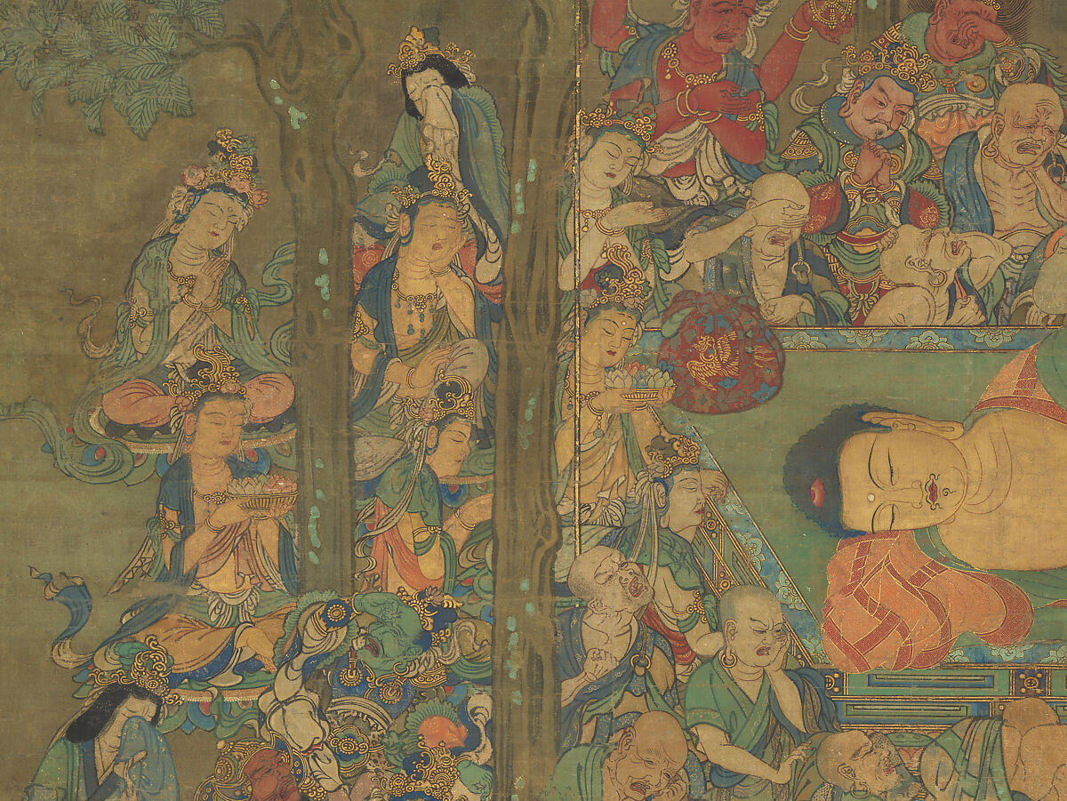 Death of the Historical Buddha (Nehan-zu), Hanging scroll; ink, color, and gold on silk, Japan