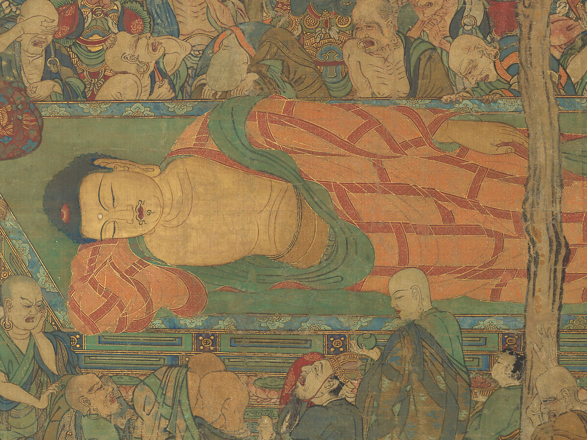 Death of the Historical Buddha (Nehan-zu), Hanging scroll; ink, color, and gold on silk, Japan