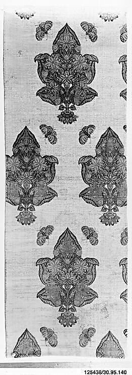 Velvet with Pattern of Butterflies and Flowers, Silk, metal wrapped thread; cut and voided velvet