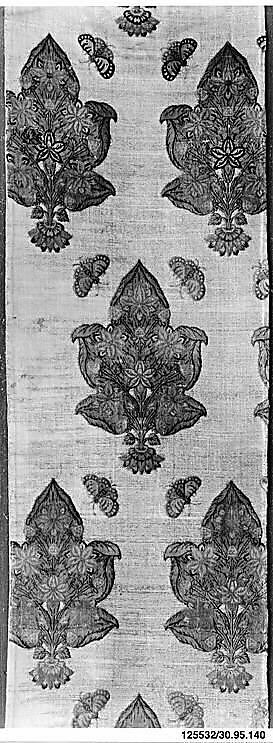 Velvet with Pattern of Butterflies and Flowers, Silk, metal wrapped thread; cut and voided velvet