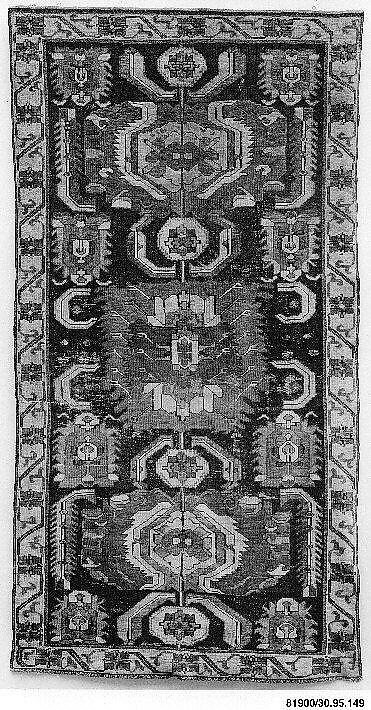 Carpet with a Geometricized Medallion Design, Wool (warp, weft and pile); symmetrically knotted pile