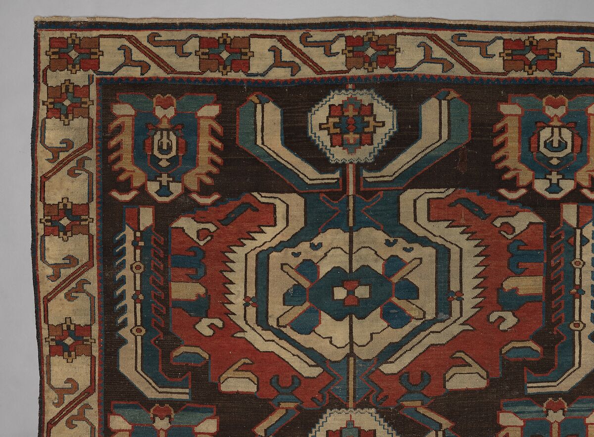 Carpet with a Geometricized Medallion Design, Wool (warp, weft and pile); symmetrically knotted pile