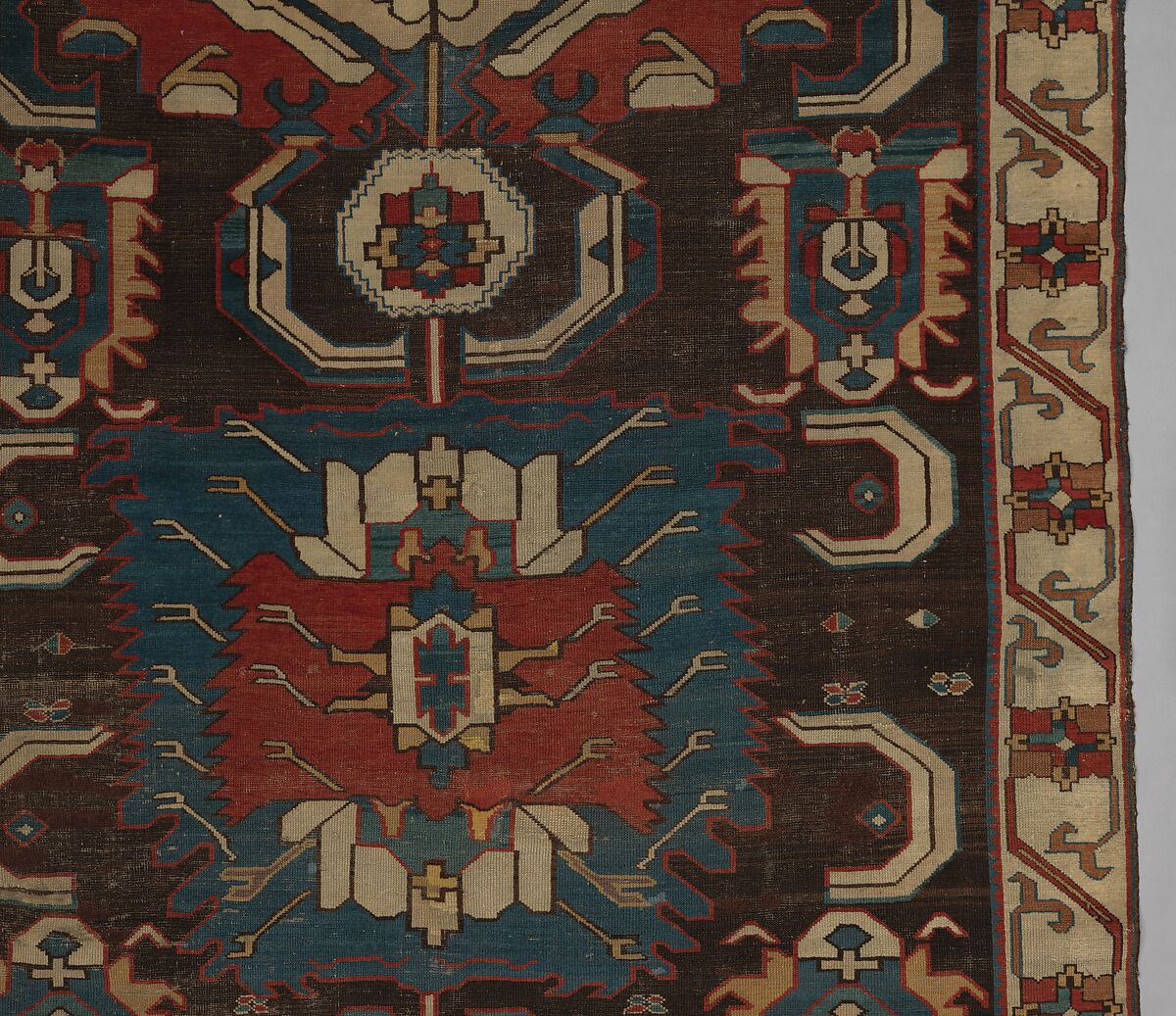 Carpet with a Geometricized Medallion Design, Wool (warp, weft and pile); symmetrically knotted pile