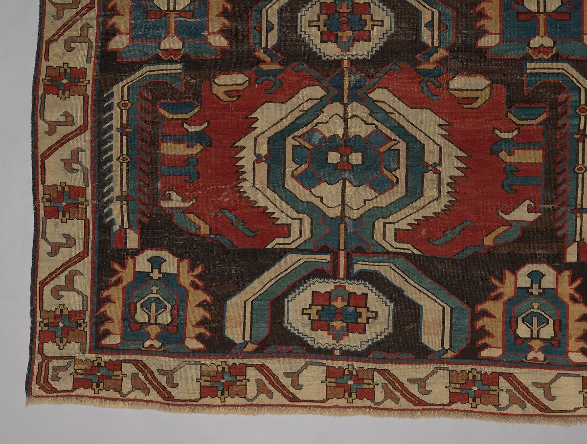 Carpet with a Geometricized Medallion Design, Wool (warp, weft and pile); symmetrically knotted pile