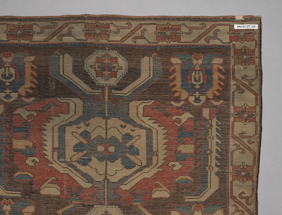 Carpet with a Geometricized Medallion Design, Wool (warp, weft and pile); symmetrically knotted pile