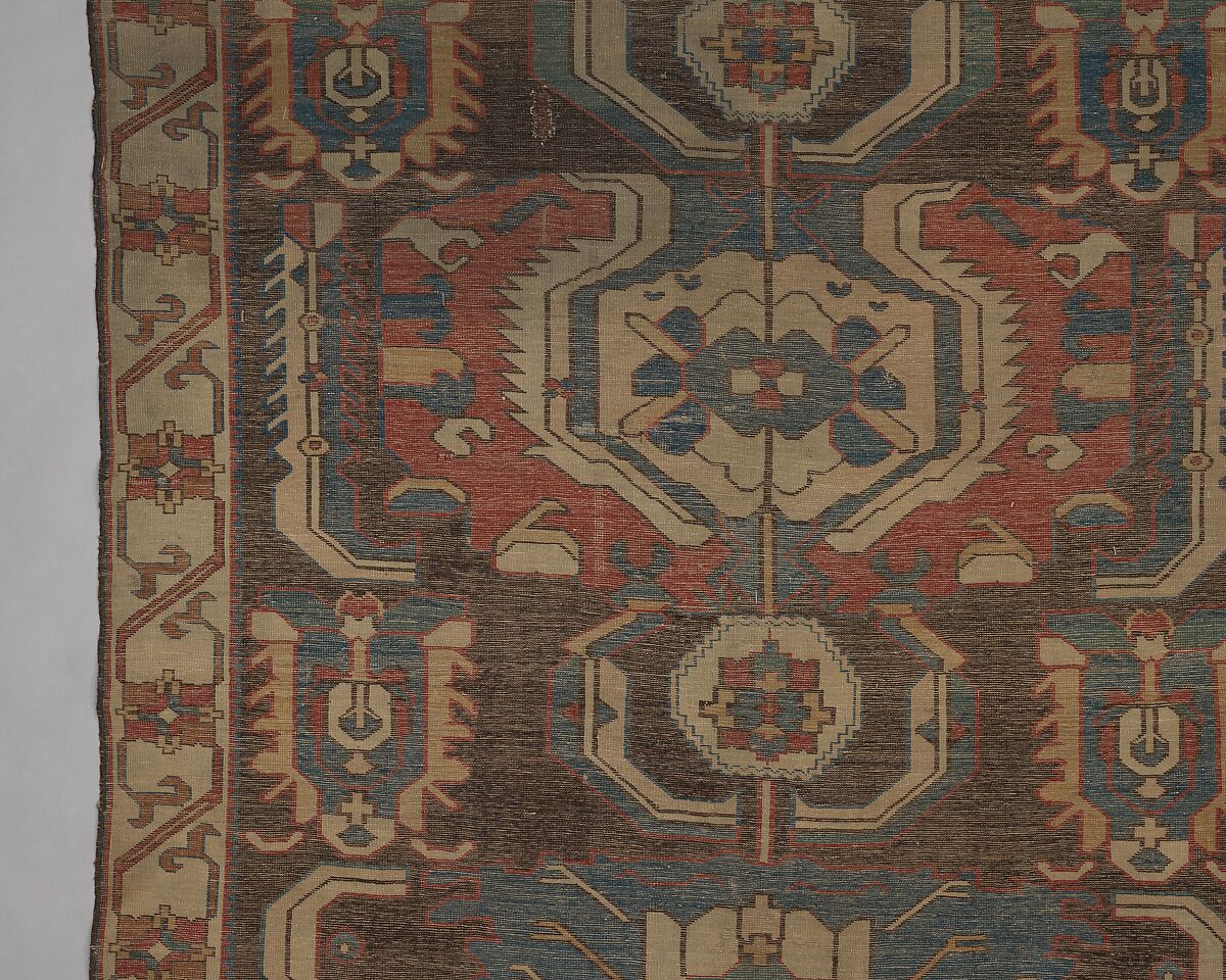 Carpet with a Geometricized Medallion Design, Wool (warp, weft and pile); symmetrically knotted pile