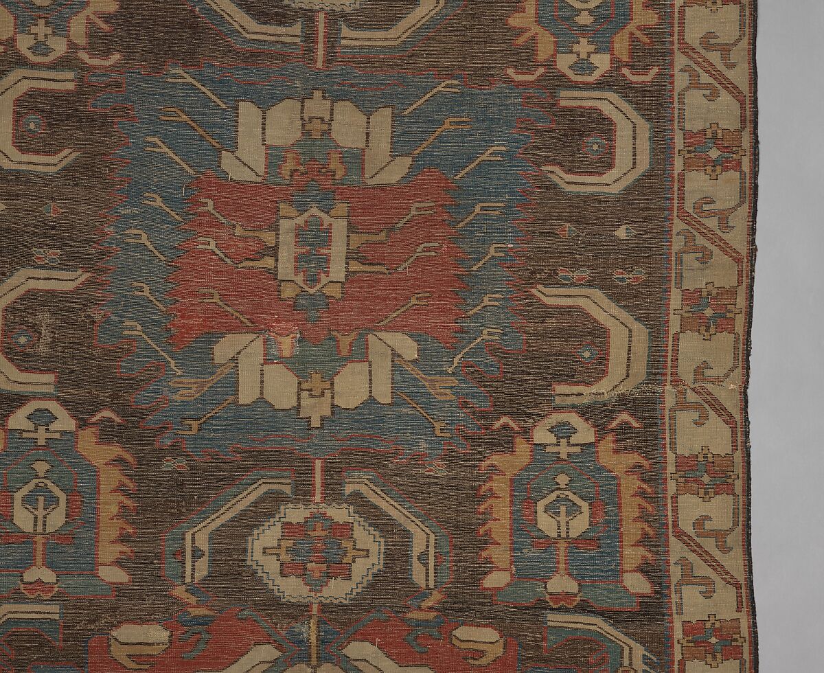 Carpet with a Geometricized Medallion Design, Wool (warp, weft and pile); symmetrically knotted pile