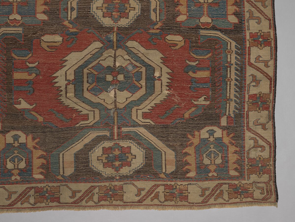 Carpet with a Geometricized Medallion Design, Wool (warp, weft and pile); symmetrically knotted pile
