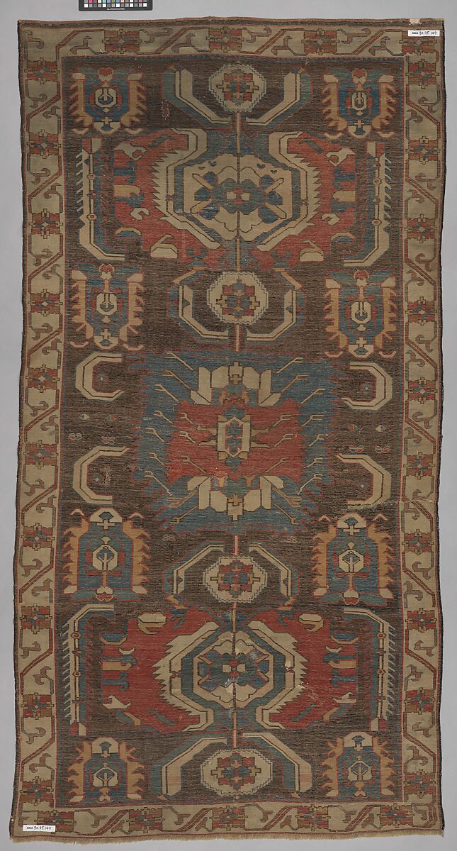 Carpet with a Geometricized Medallion Design, Wool (warp, weft and pile); symmetrically knotted pile
