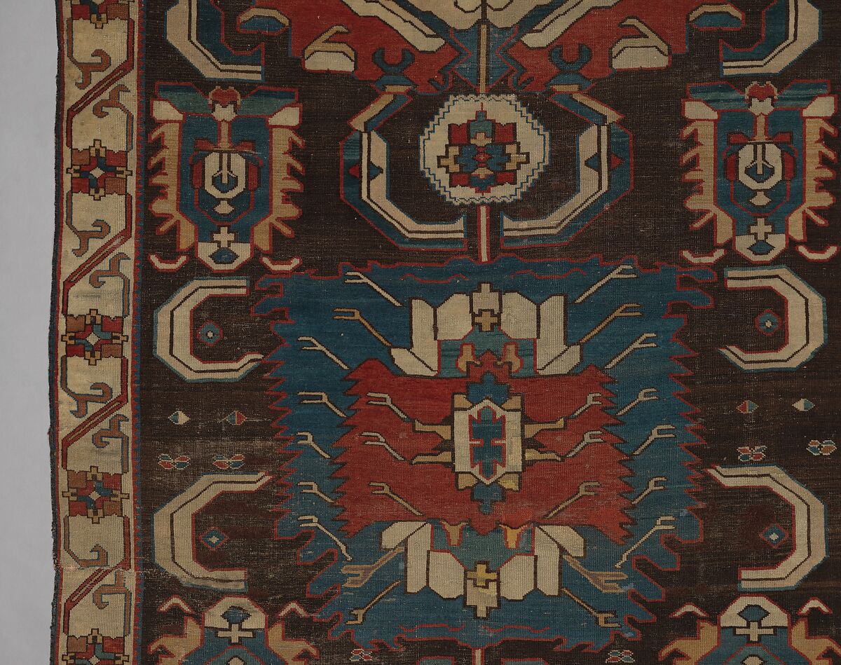 Carpet with a Geometricized Medallion Design, Wool (warp, weft and pile); symmetrically knotted pile