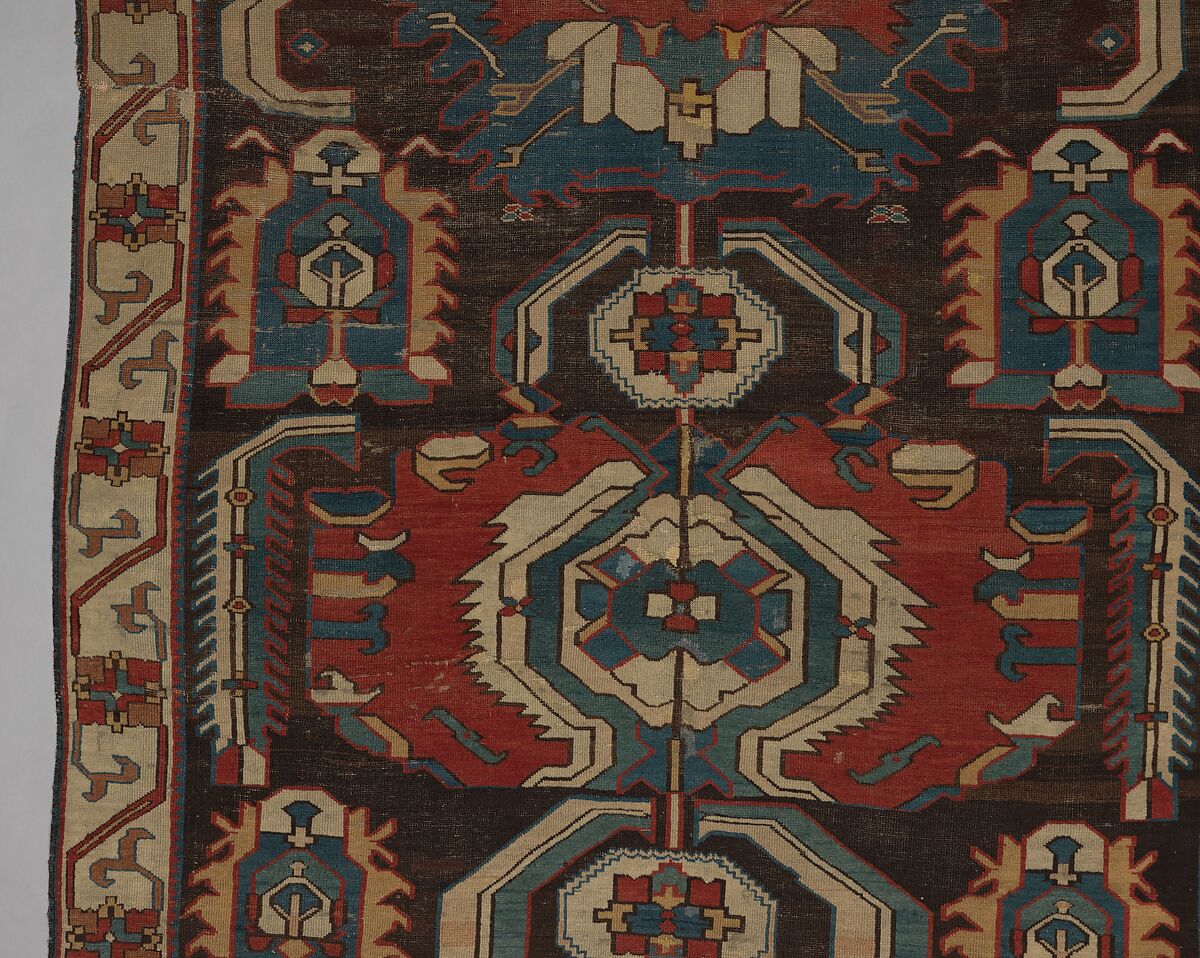 Carpet with a Geometricized Medallion Design, Wool (warp, weft and pile); symmetrically knotted pile