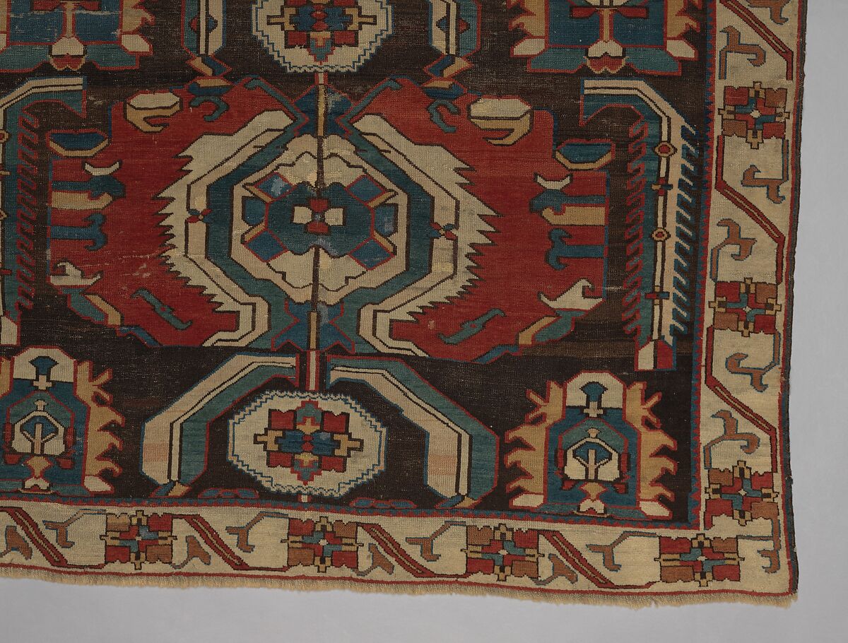 Carpet with a Geometricized Medallion Design, Wool (warp, weft and pile); symmetrically knotted pile