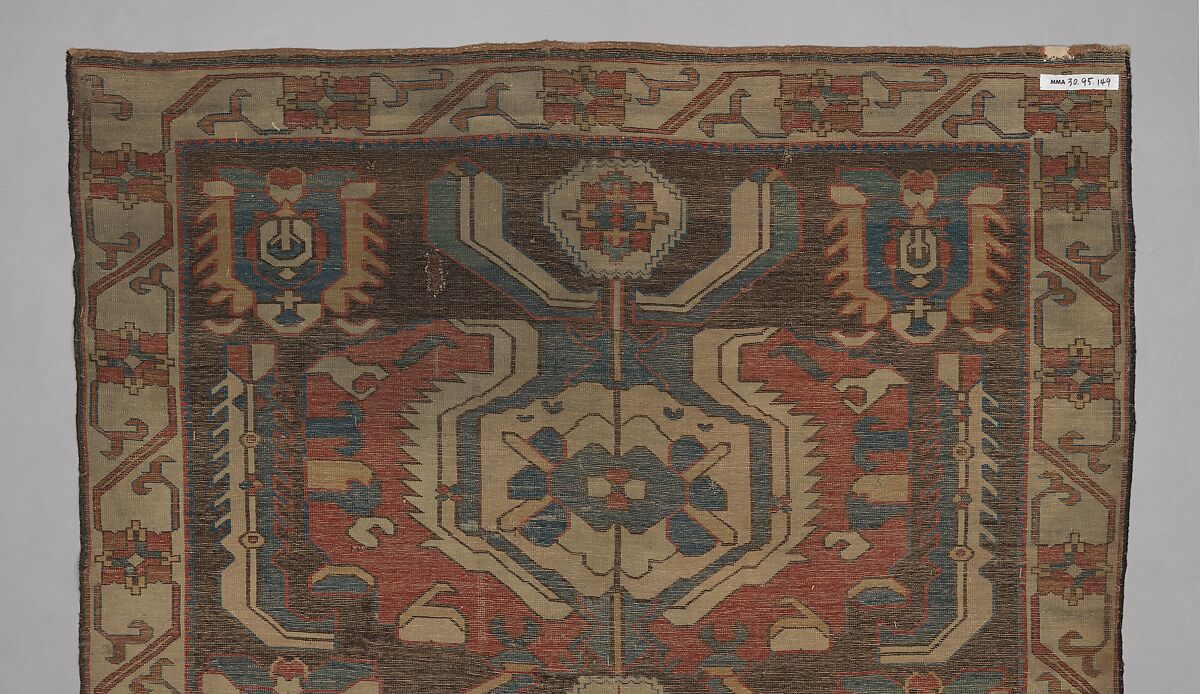 Carpet with a Geometricized Medallion Design, Wool (warp, weft and pile); symmetrically knotted pile