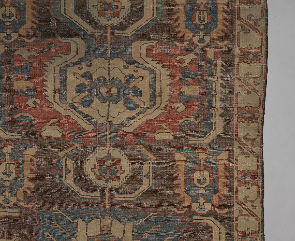 Carpet with a Geometricized Medallion Design, Wool (warp, weft and pile); symmetrically knotted pile
