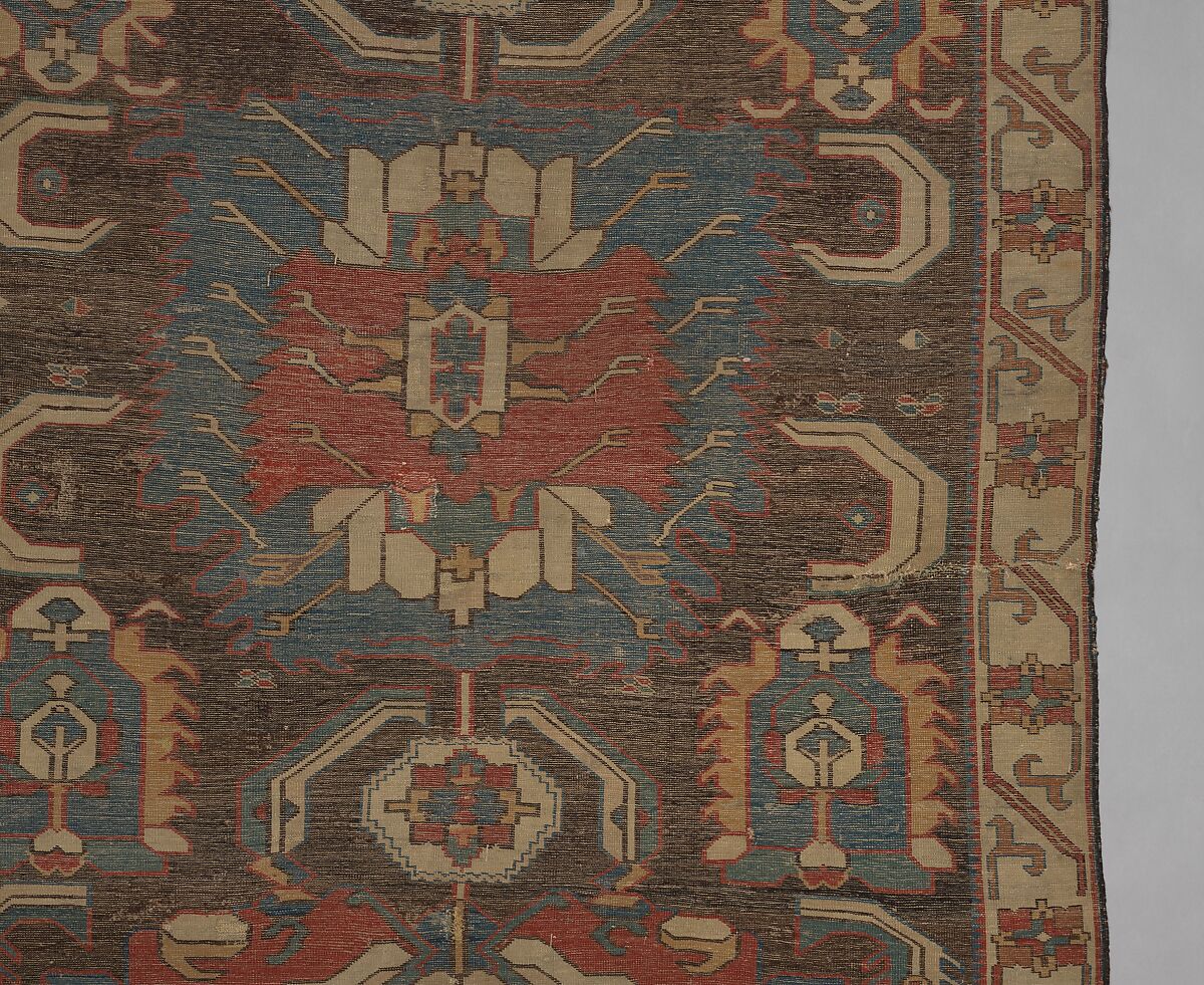 Carpet with a Geometricized Medallion Design, Wool (warp, weft and pile); symmetrically knotted pile